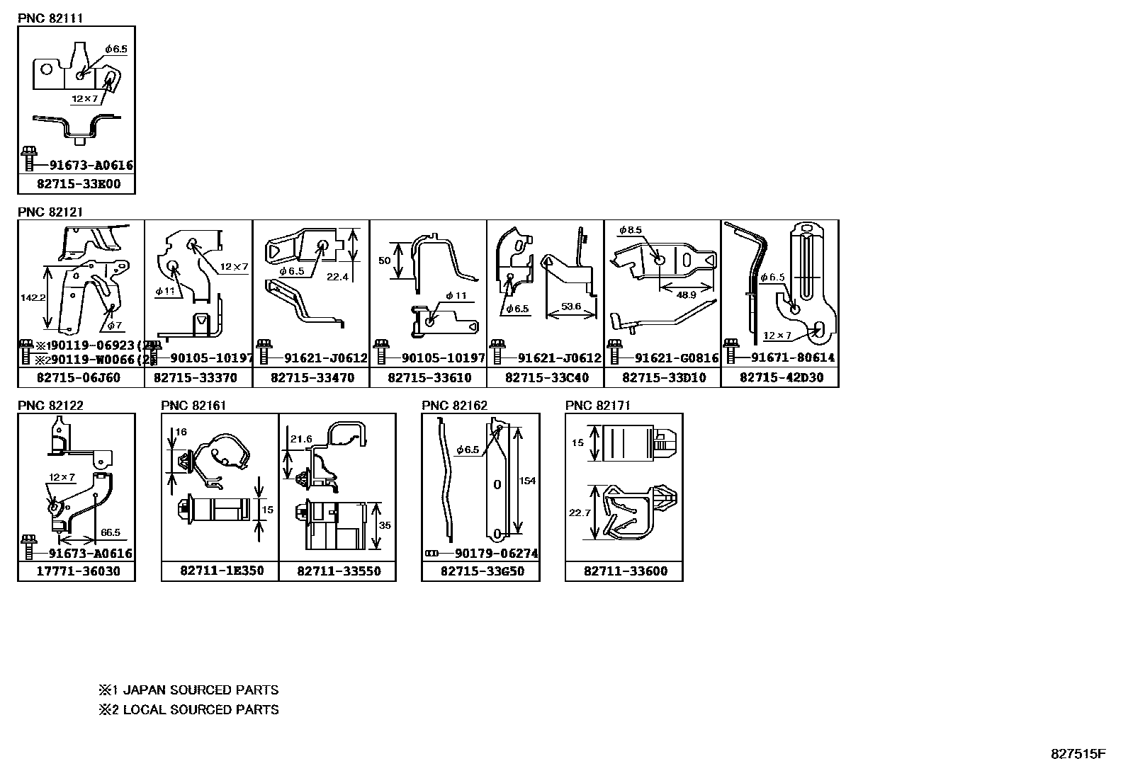 Toyota CAMRY 线束和卡夹 EPC diagram — 827515F