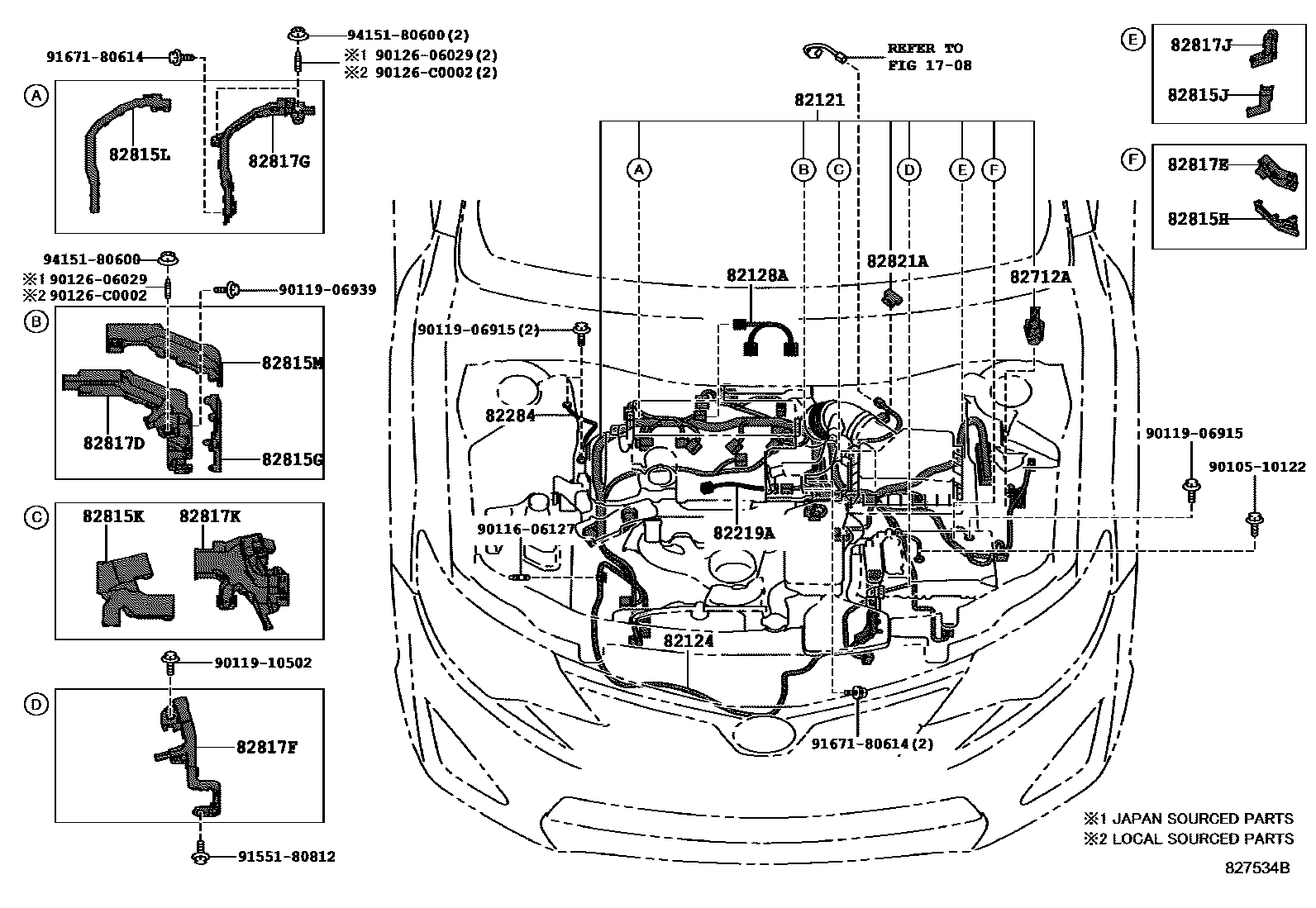 Toyota CAMRY 线束和卡夹 EPC diagram — 827534B