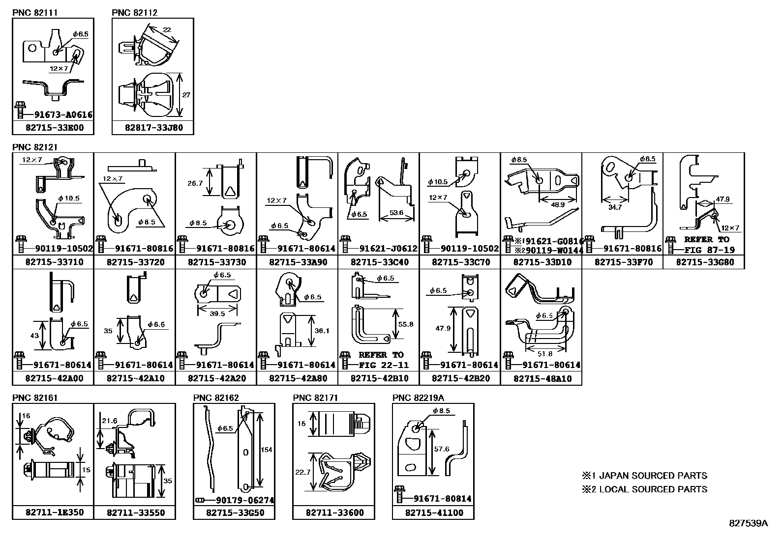 Toyota CAMRY 线束和卡夹 EPC diagram — 827539A