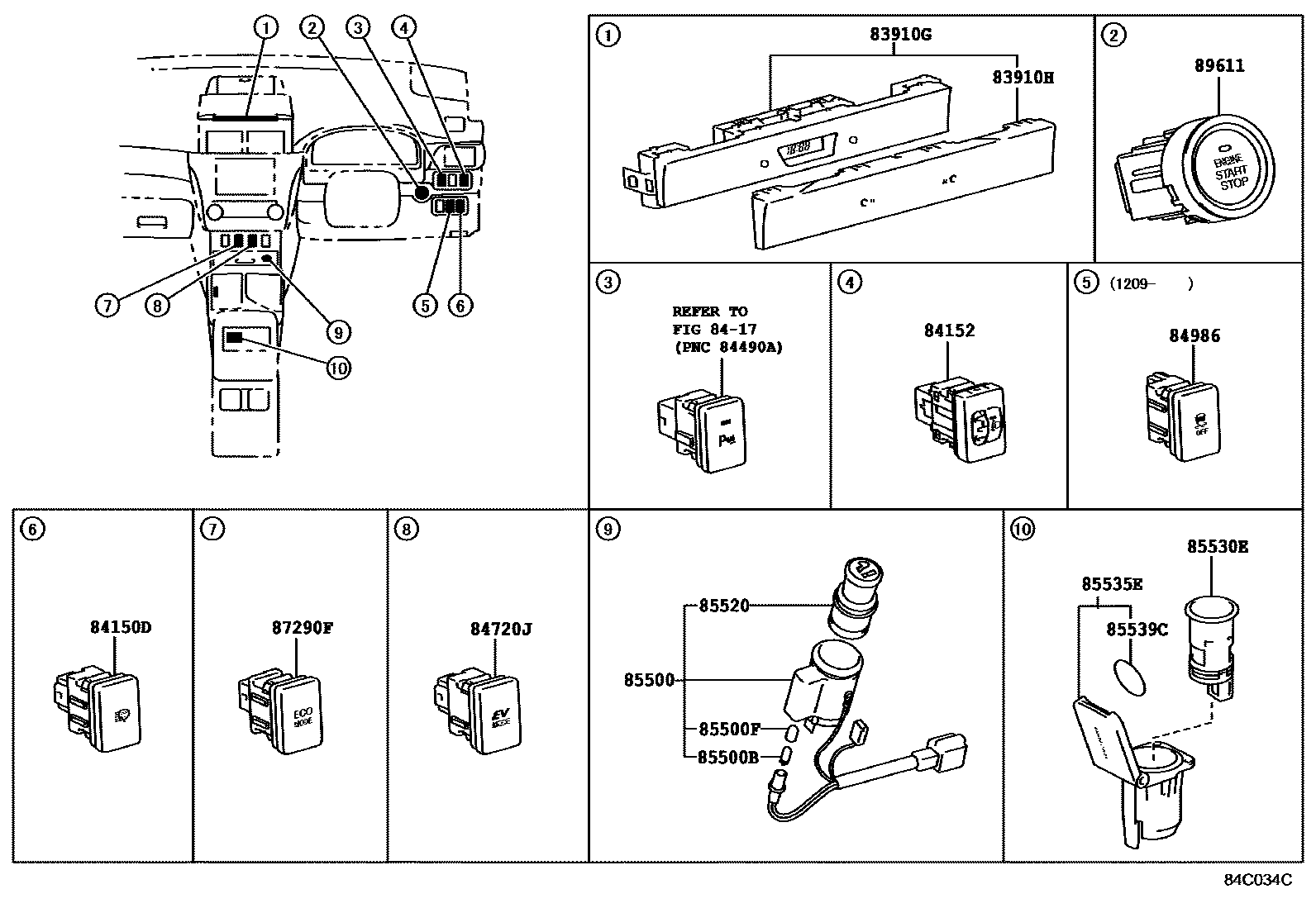 Toyota CAMRY 开关和继电器和ECU EPC diagram — 84C034C
