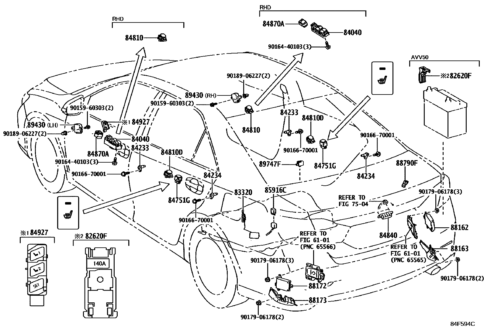 Toyota CAMRY 开关和继电器和ECU EPC diagram — 84F594C