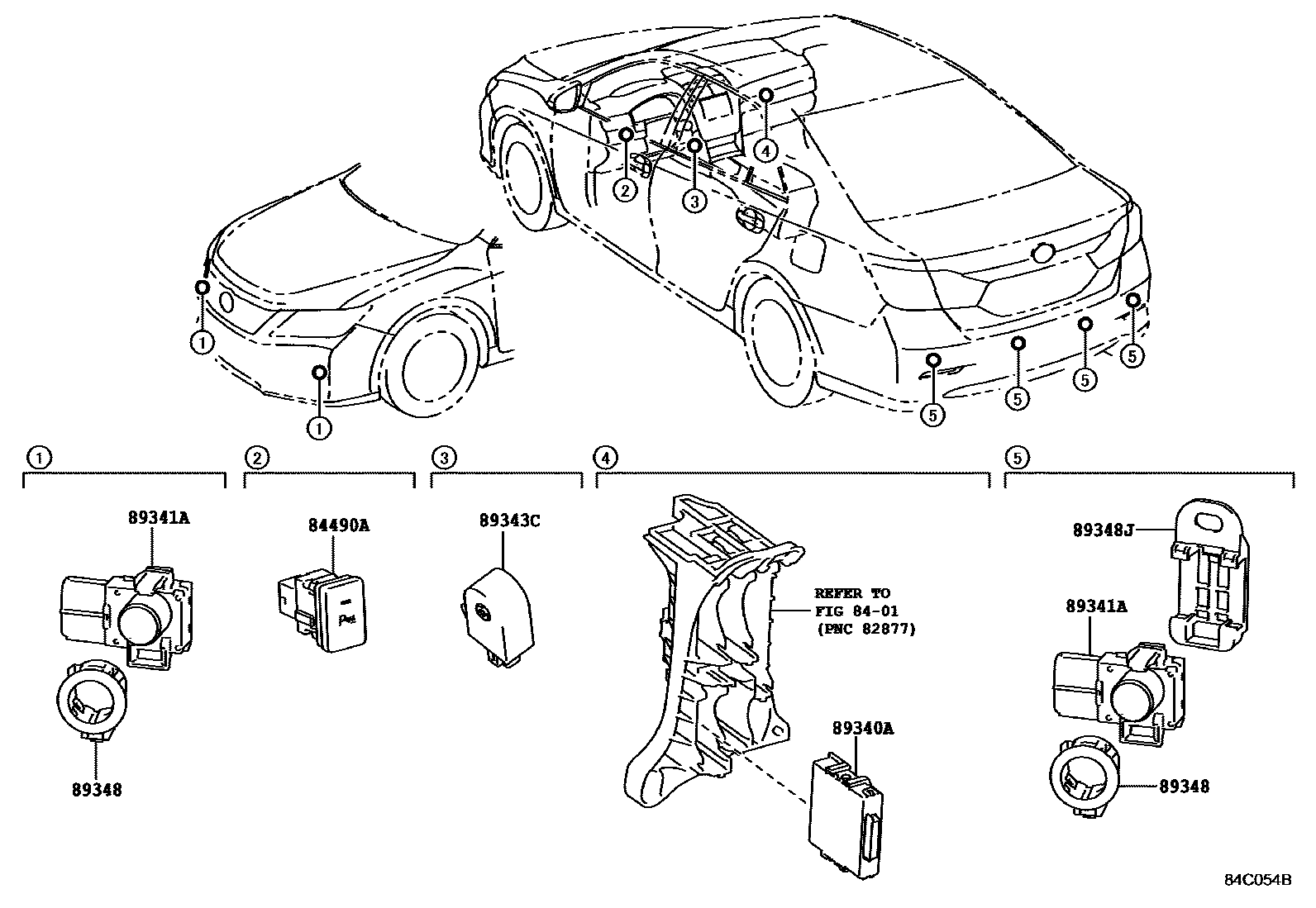 Toyota CAMRY 测距雷达和倒车雷达 EPC diagram — 84C054B
