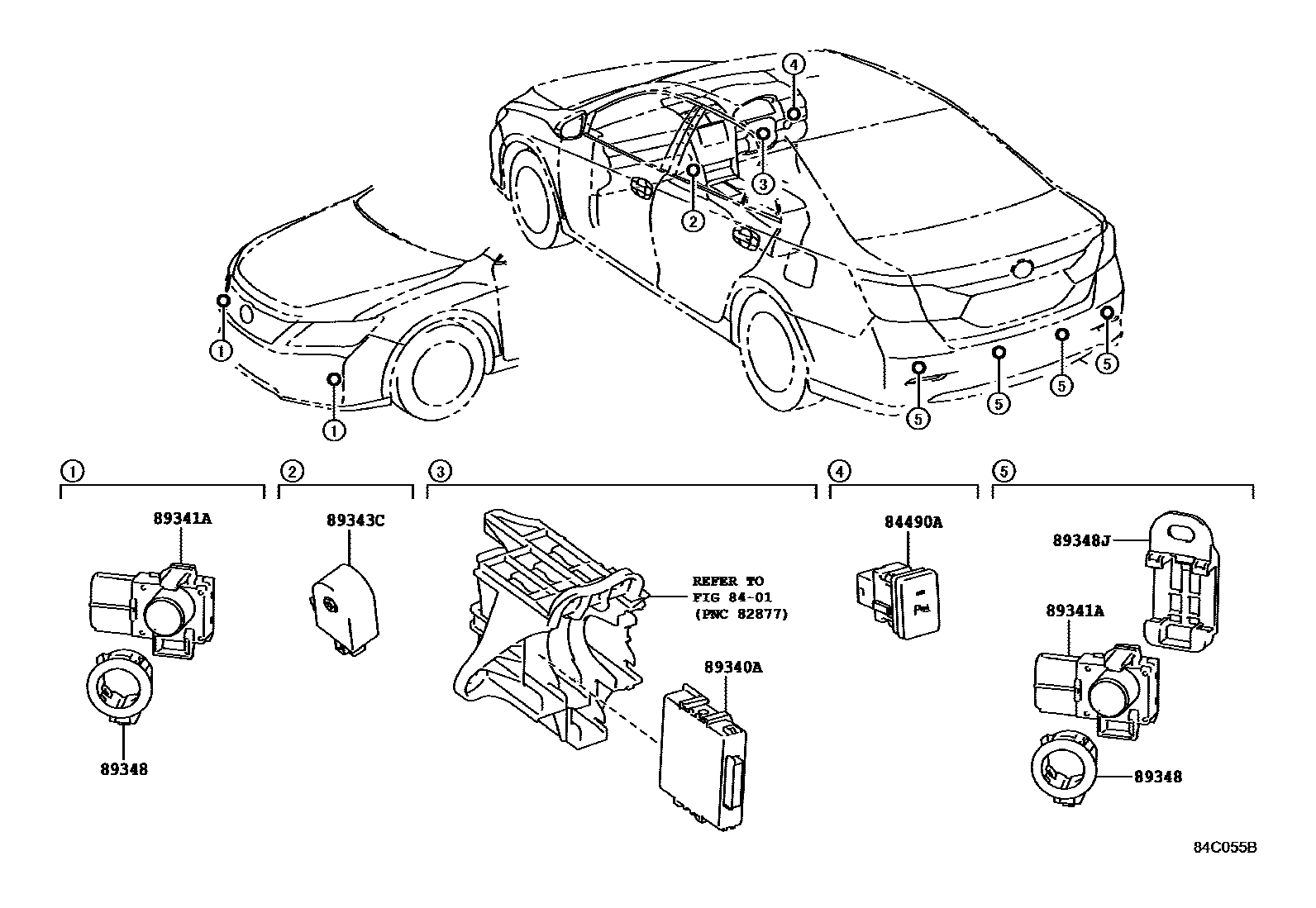 Toyota CAMRY 测距雷达和倒车雷达 EPC diagram — 84C055B