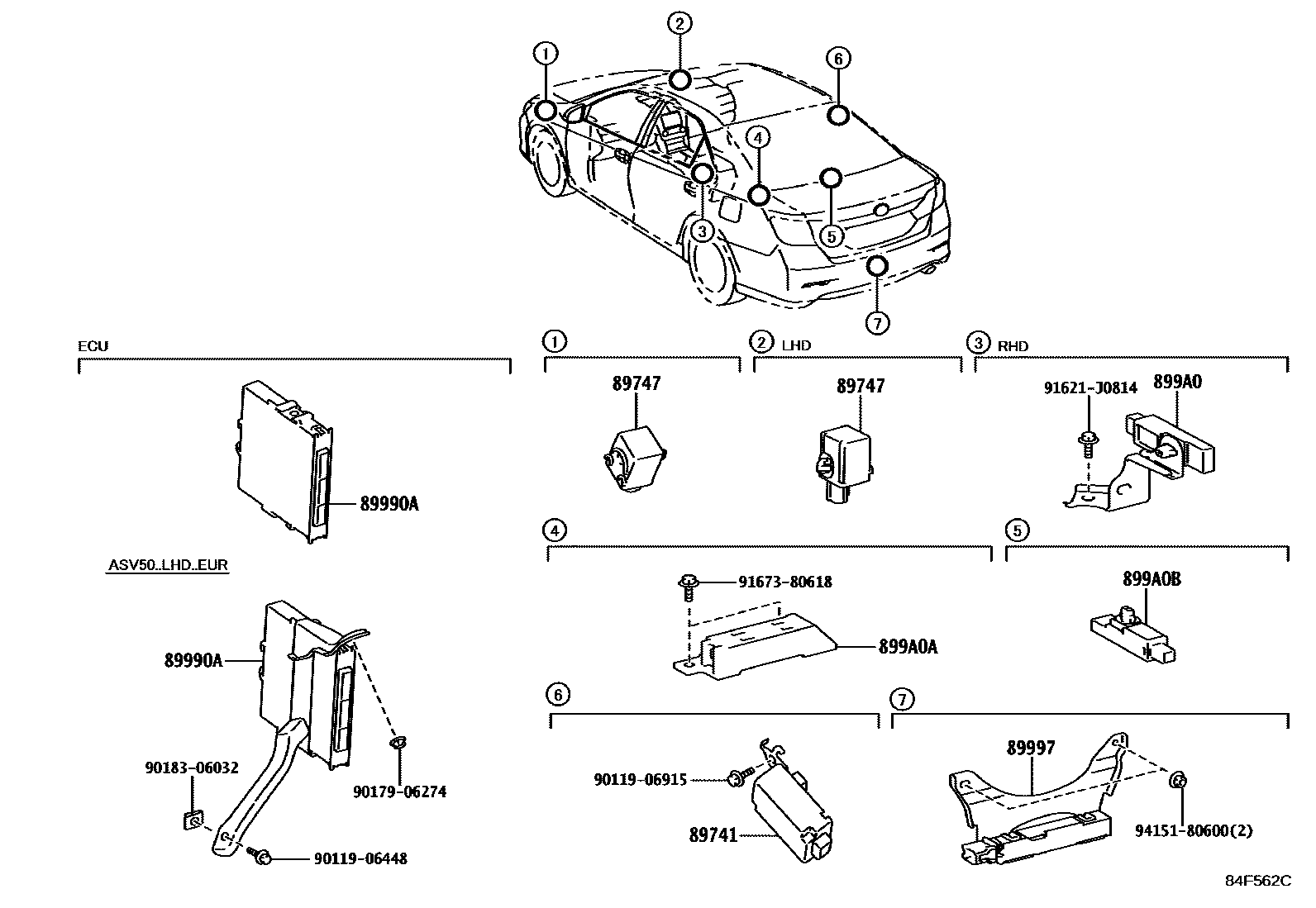 Toyota CAMRY 遥控门锁 EPC diagram — 84F562C