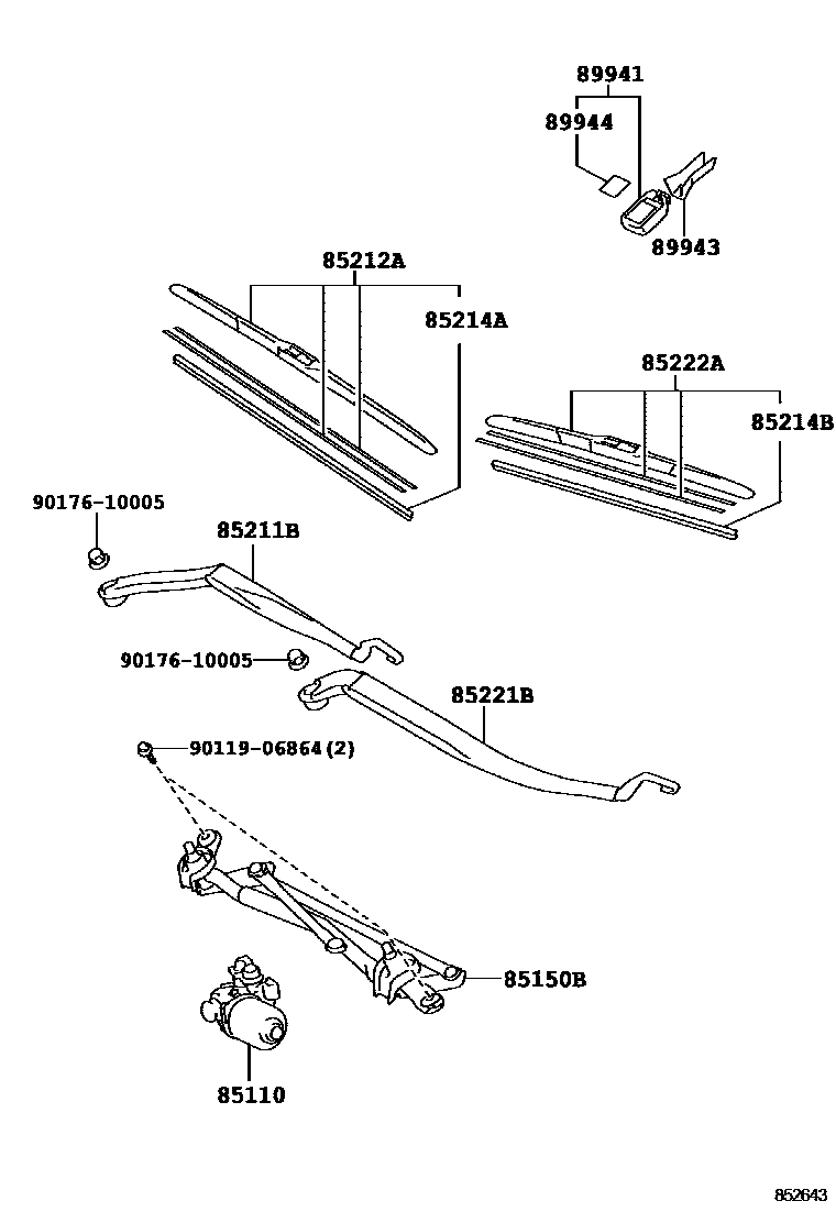 Toyota CAMRY 挡风玻璃刮水器 EPC diagram — 852643
