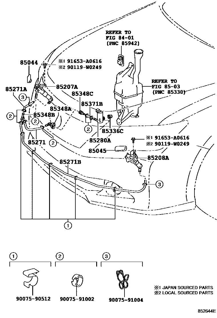 Toyota CAMRY 前大灯清洗器 EPC diagram — 852644E