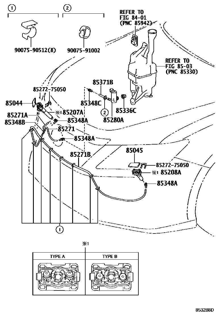 Toyota CAMRY 前大灯清洗器 EPC diagram — 853288D