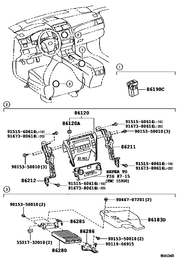 Toyota CAMRY 收音机、放大器和冷凝器 EPC diagram — 864534B