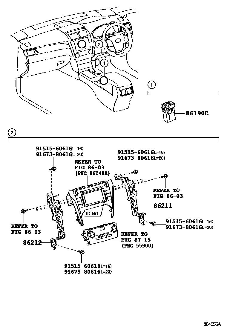 Toyota CAMRY 收音机、放大器和冷凝器 EPC diagram — 864555A