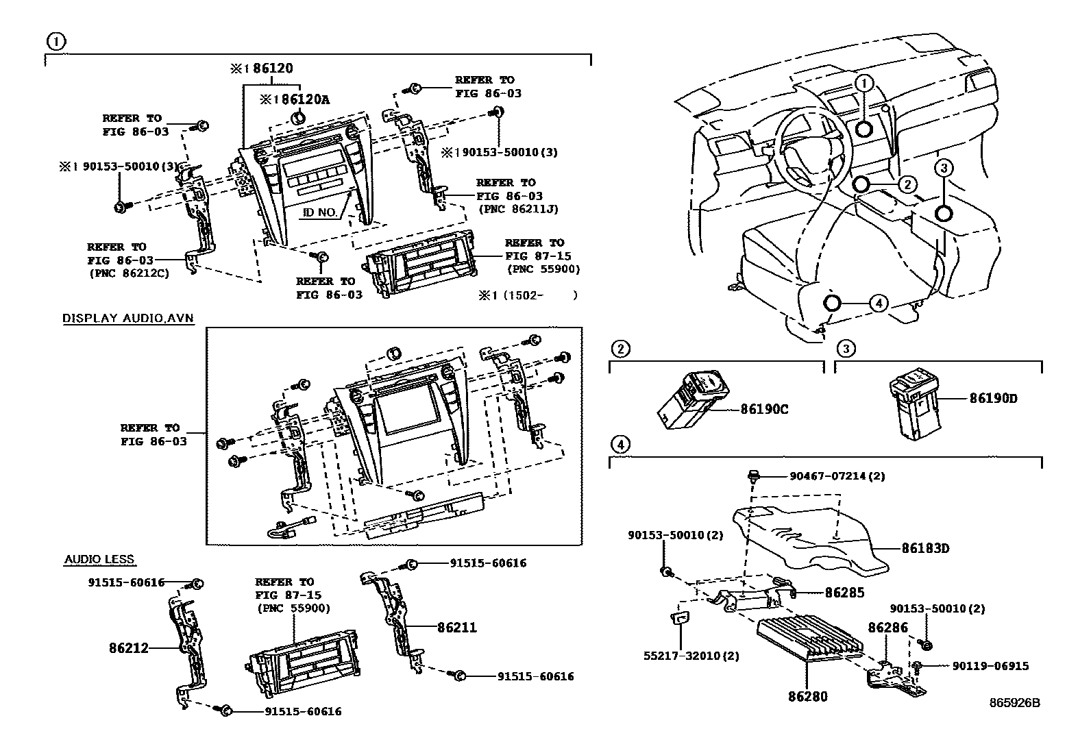 Toyota CAMRY 收音机、放大器和冷凝器 EPC diagram — 865926B