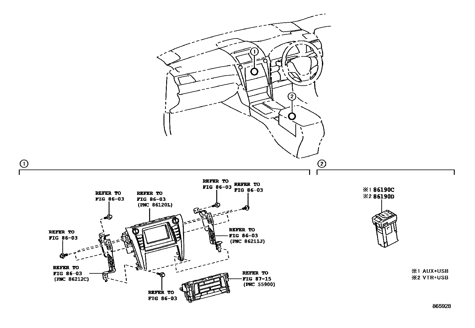 Toyota CAMRY 收音机、放大器和冷凝器 EPC diagram — 865928