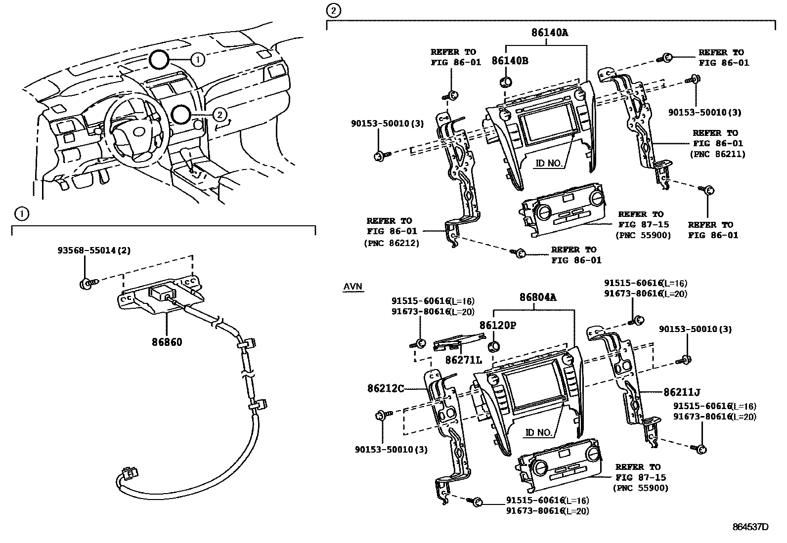 Toyota CAMRY 导航和前监视器显示屏 EPC diagram — 864537D