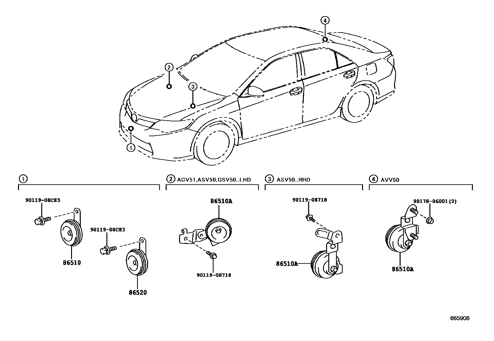 Toyota CAMRY 喇叭 EPC diagram — 865908