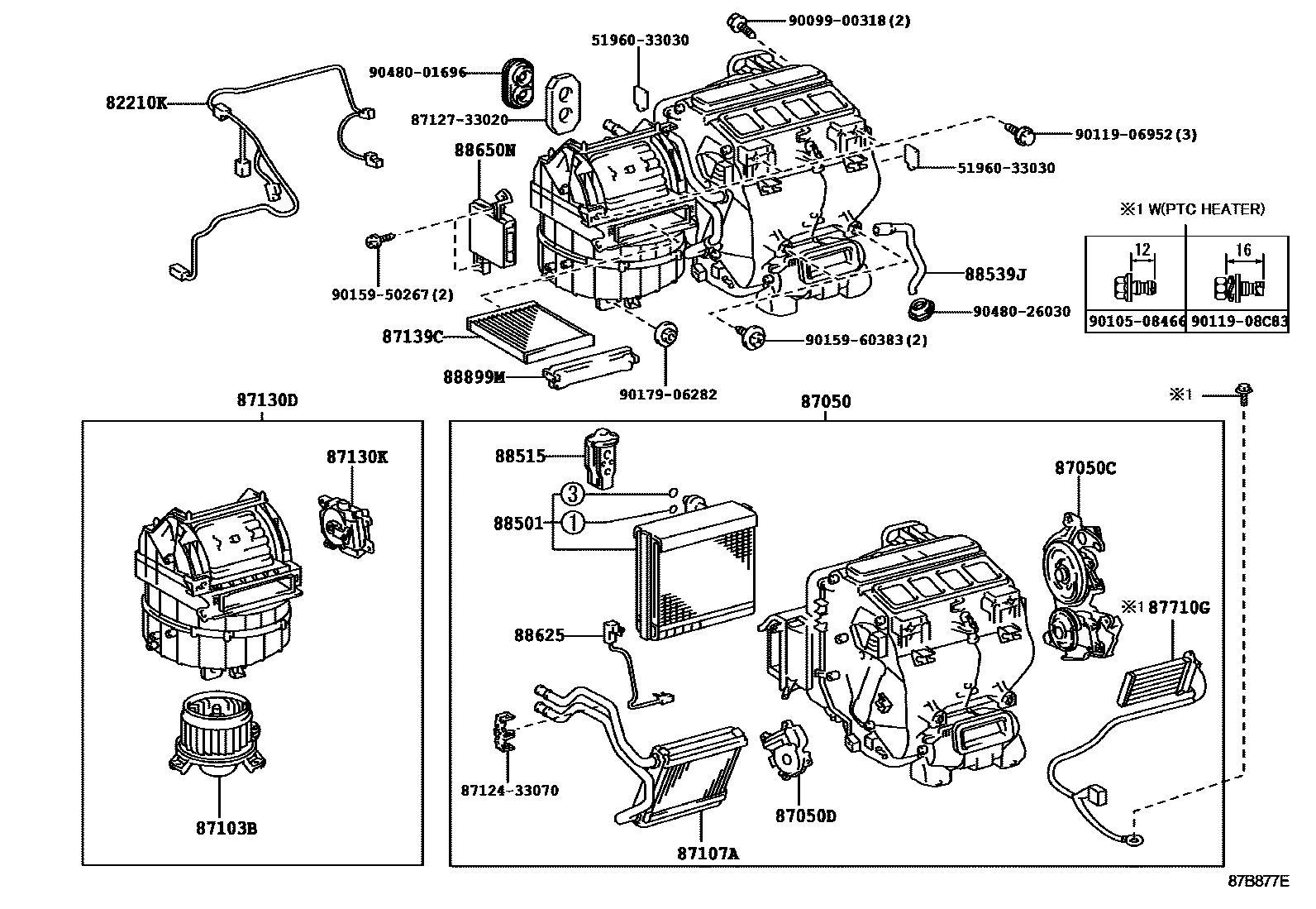 Toyota CAMRY 暖风和空调系统 - 冷却器组件 EPC diagram — 87B877E