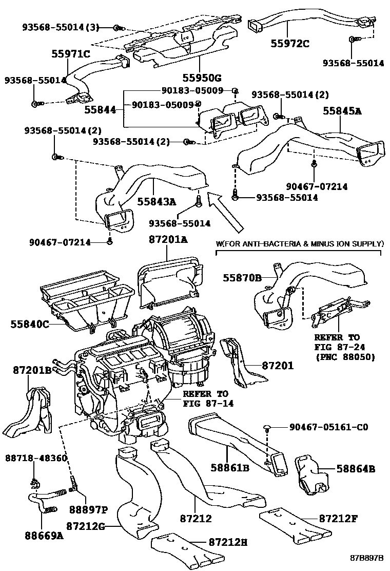 Toyota CAMRY 暖风和空调系统 - 控制器和风管 EPC diagram — 87B897B