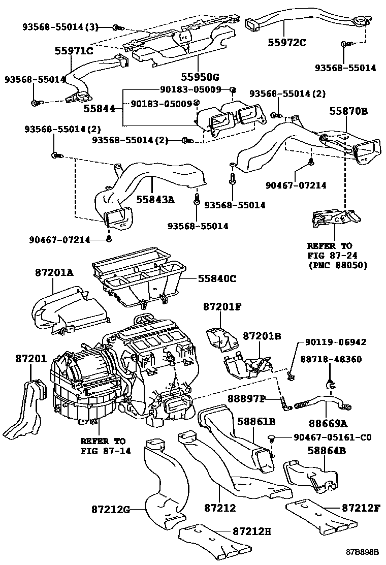 Toyota CAMRY 暖风和空调系统 - 控制器和风管 EPC diagram — 87B898B