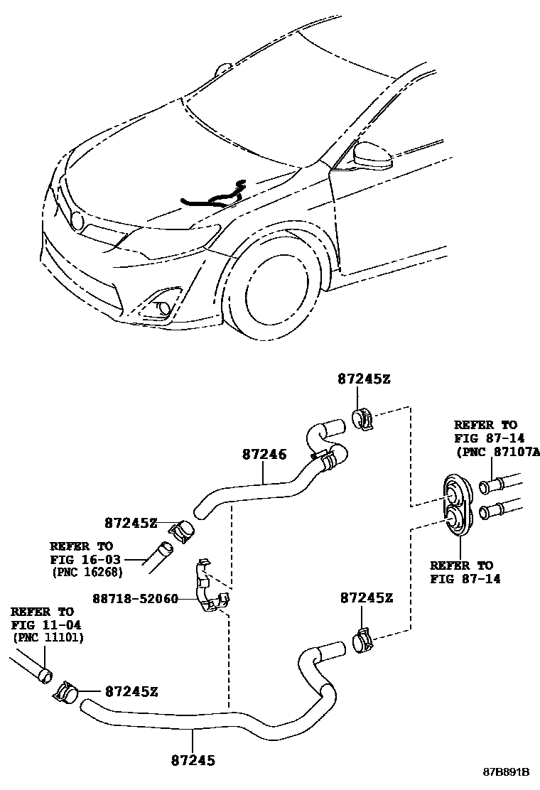 Toyota CAMRY 暖风和空调系统 - 水管 EPC diagram — 87B891B