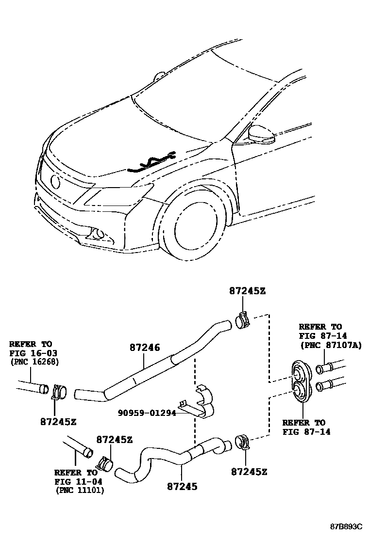 Toyota CAMRY 暖风和空调系统 - 水管 EPC diagram — 87B893C