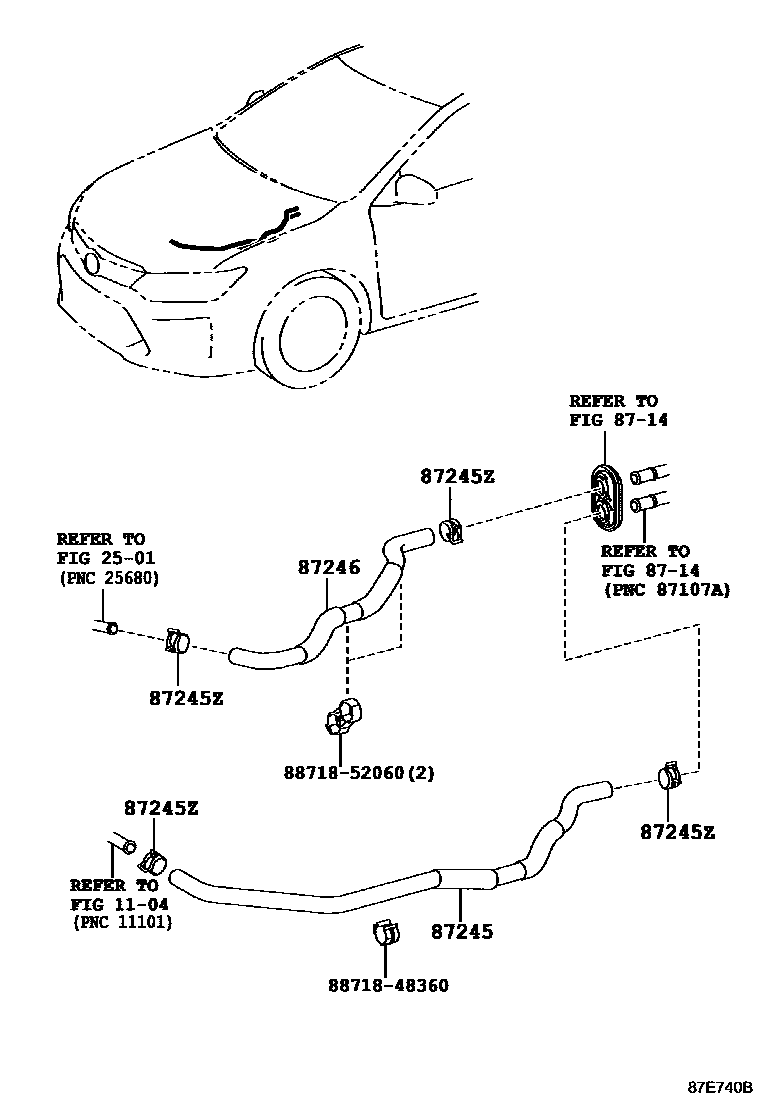 Toyota CAMRY 暖风和空调系统 - 水管 EPC diagram — 87E740B