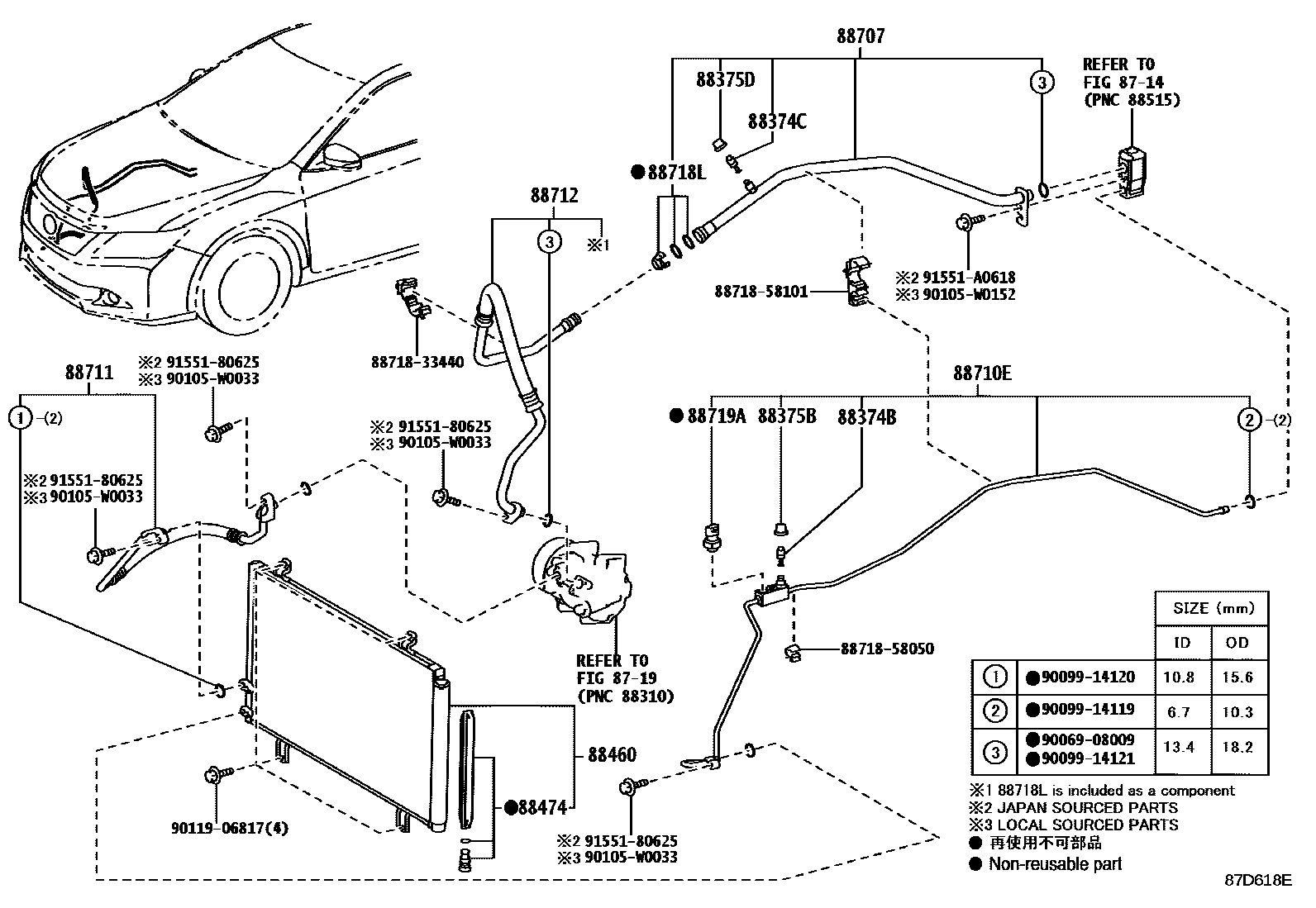 Toyota CAMRY Heating & Air Conditioning - Cooler Piping EPC diagram — 87D618E