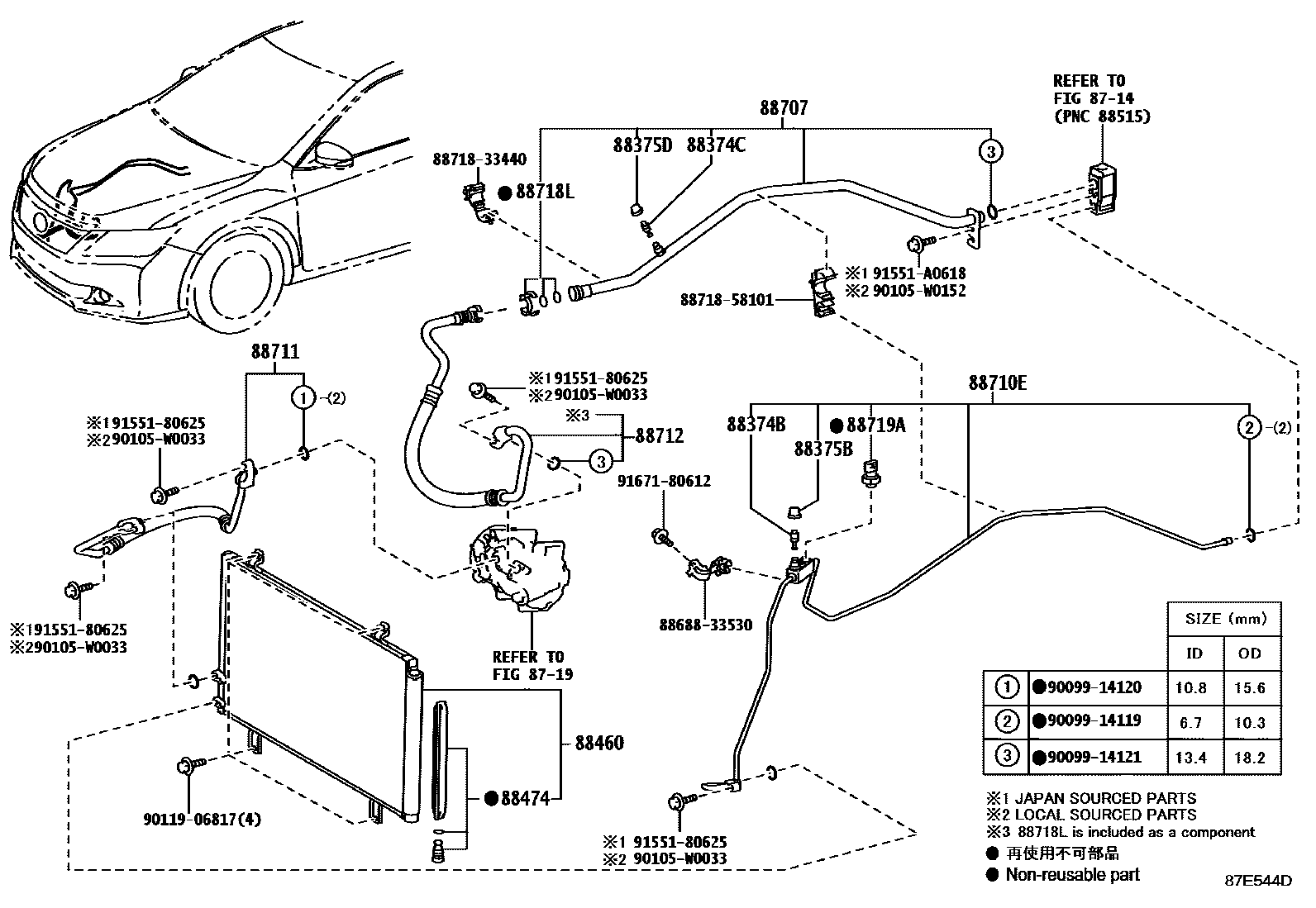 Toyota CAMRY Heating & Air Conditioning - Cooler Piping EPC diagram — 87E544D