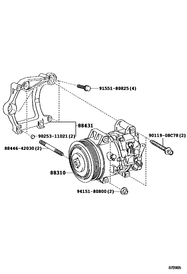 Toyota CAMRY Heating & Air Conditioning - Compressor EPC diagram — 87B905