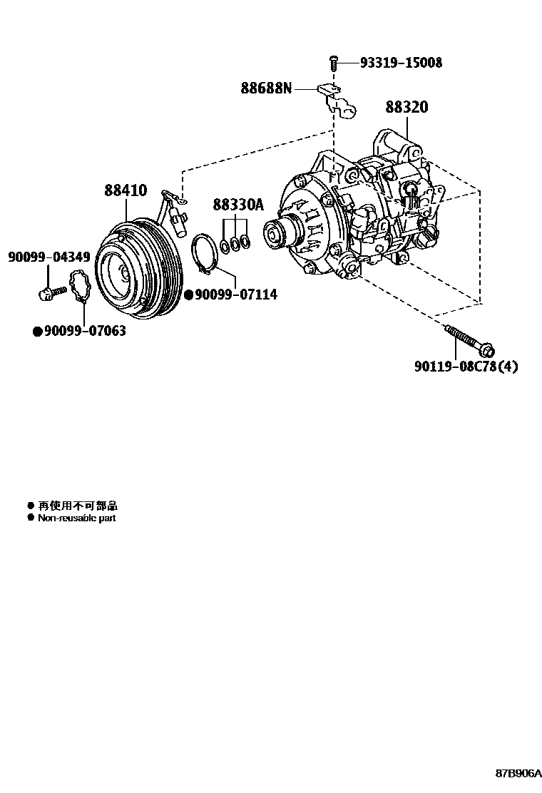 Toyota CAMRY Heating & Air Conditioning - Compressor EPC diagram — 87B906A