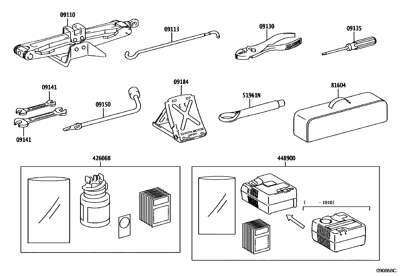 Toyota CAMRY Standard Tools EPC diagram — 090868C