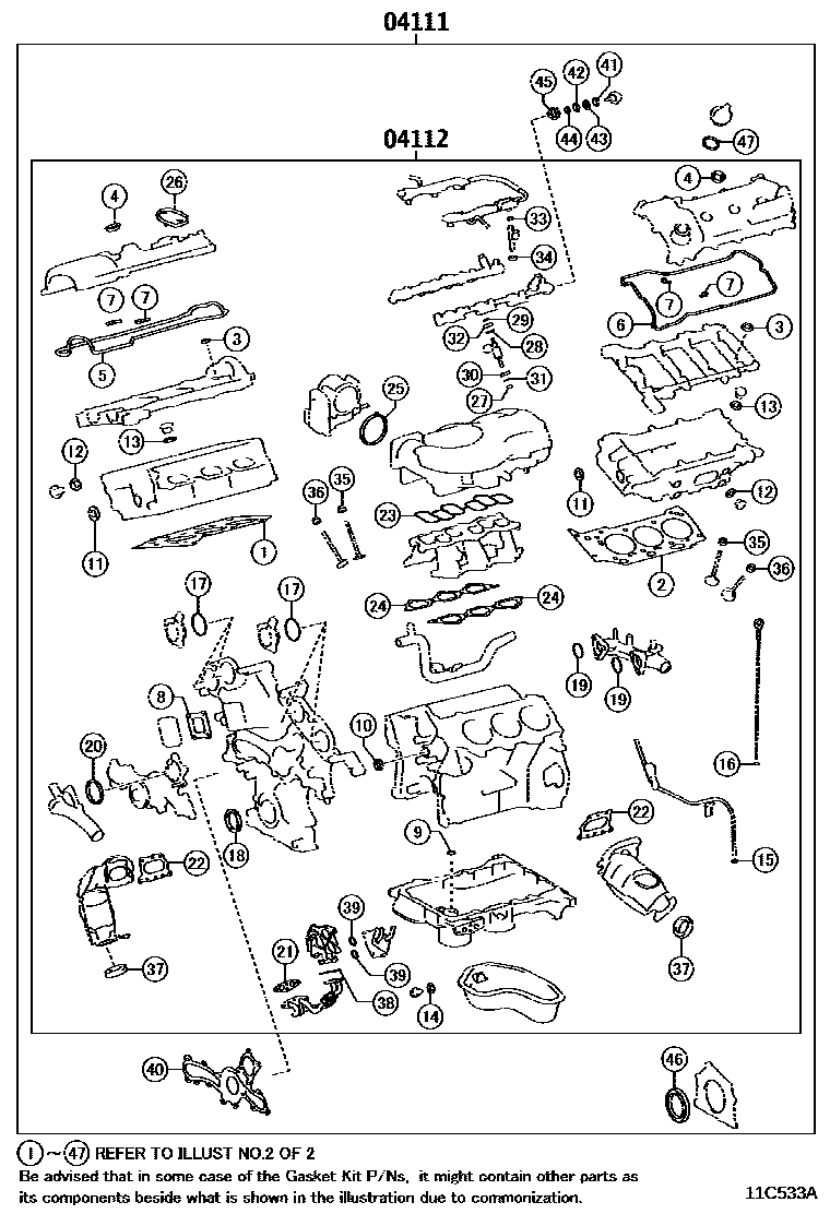 Toyota CAMRY Engine Overhaul Gasket Kit EPC diagram — 11C533A