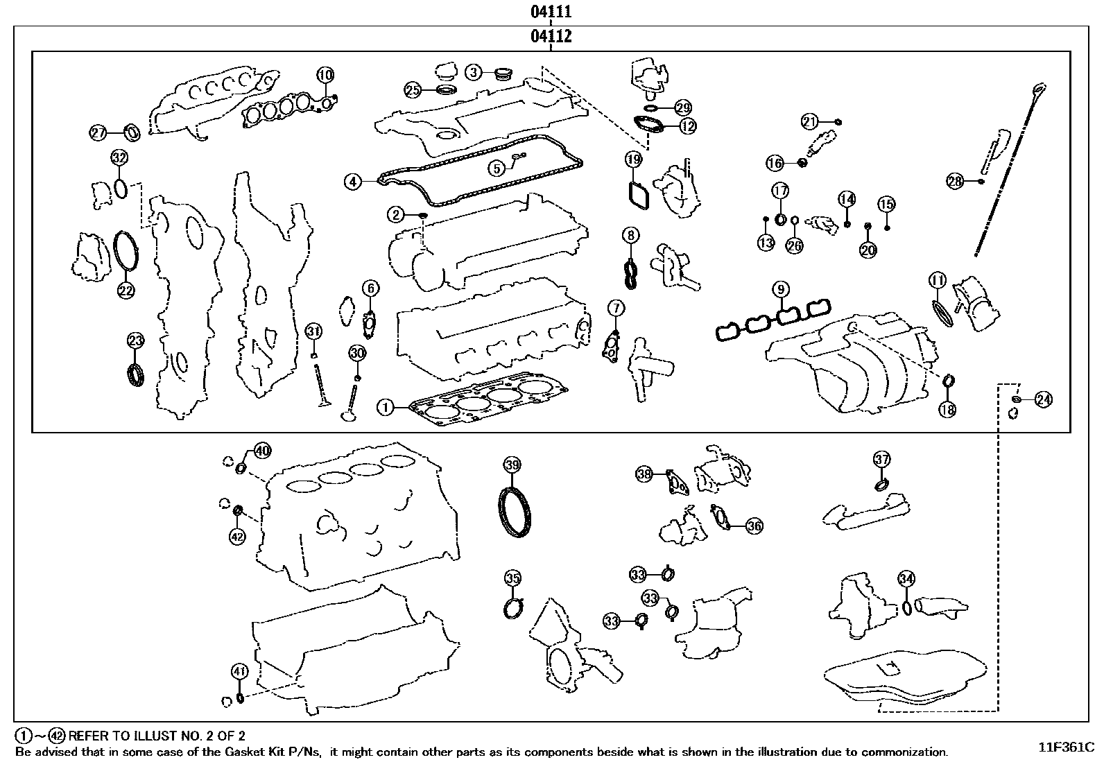 Toyota CAMRY Engine Overhaul Gasket Kit EPC diagram — 11F361C