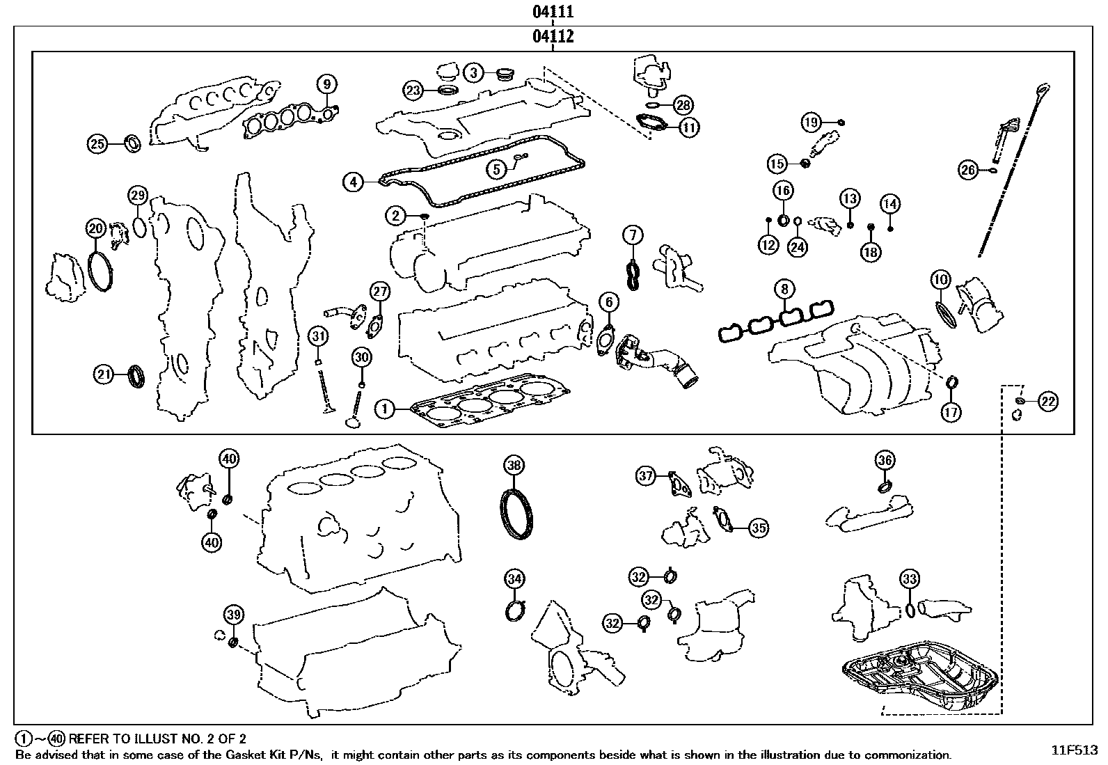 Toyota CAMRY Engine Overhaul Gasket Kit EPC diagram — 11F513