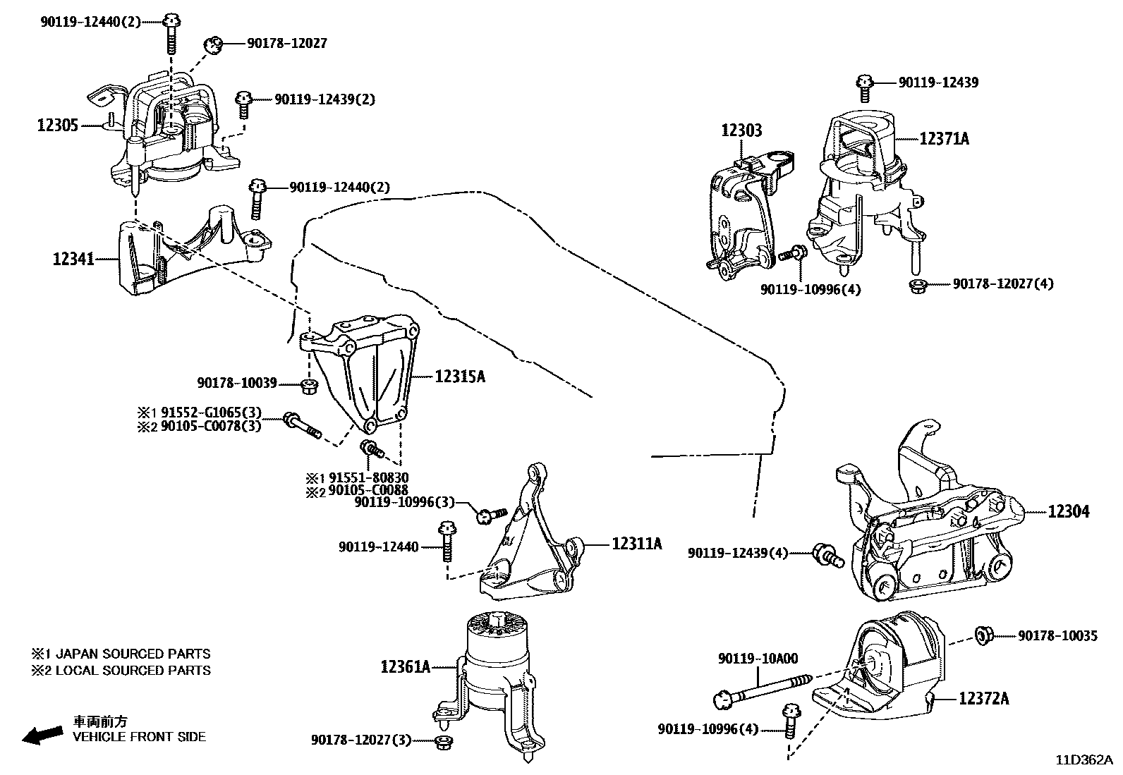 Toyota CAMRY Engine Mounting EPC diagram — 11D362A