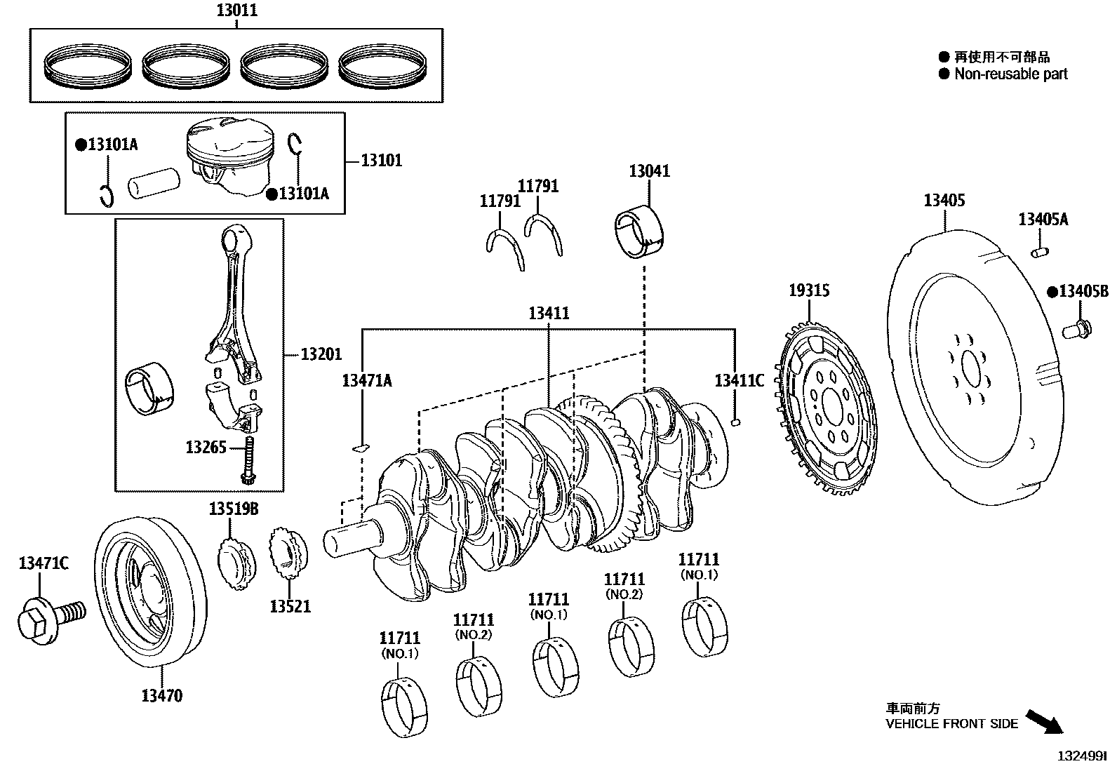 Toyota CAMRY Crankshaft & Piston EPC diagram — 132499I