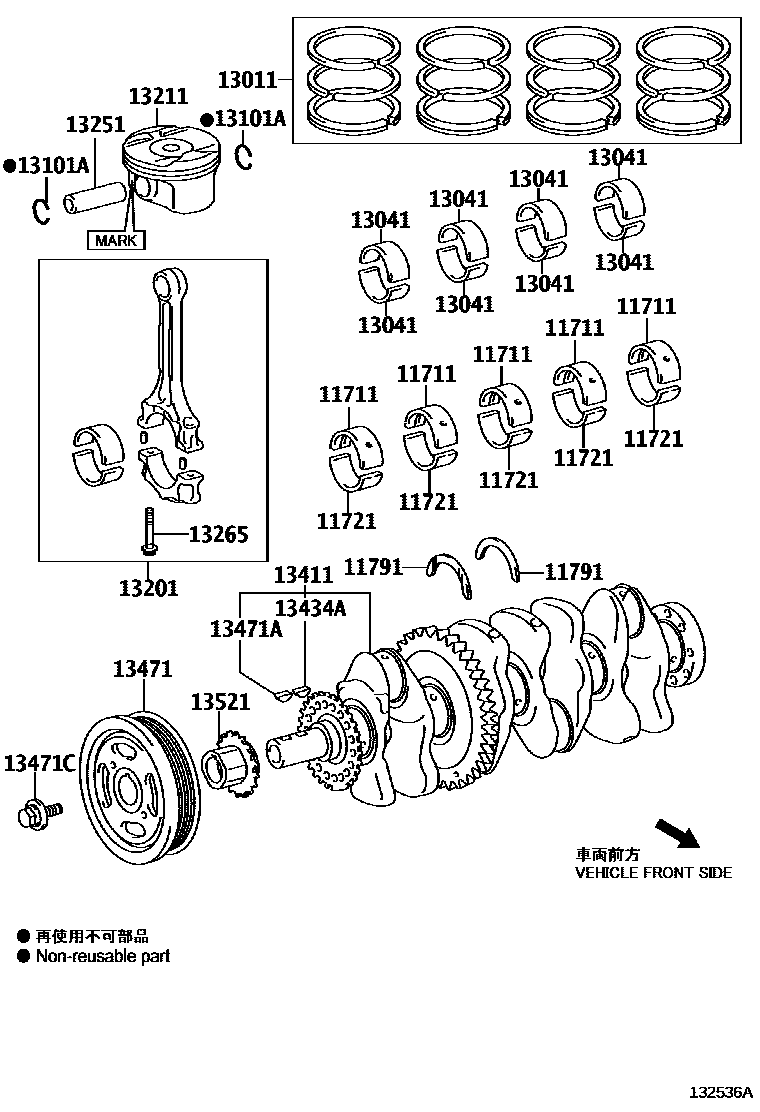 Toyota CAMRY Crankshaft & Piston EPC diagram — 132536A