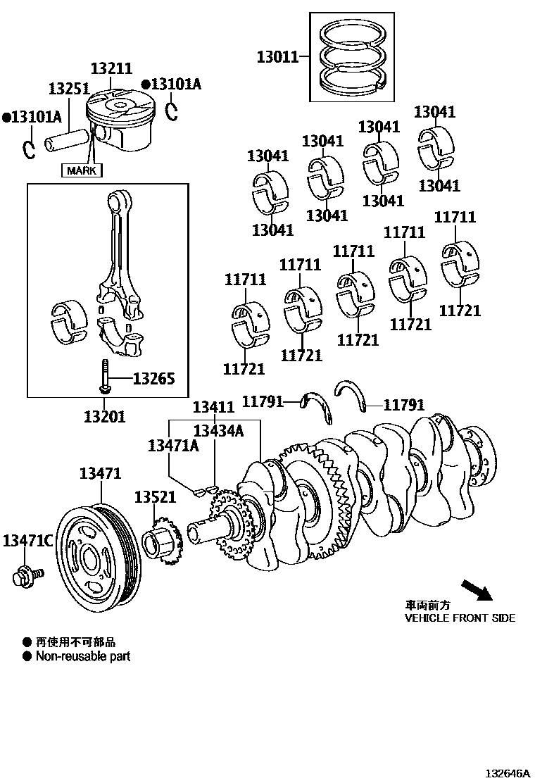 Toyota CAMRY Crankshaft & Piston EPC diagram — 132646A