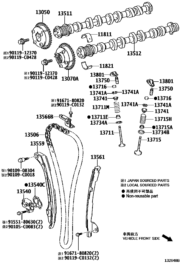 Toyota CAMRY Camshaft & Valve EPC diagram — 132648B