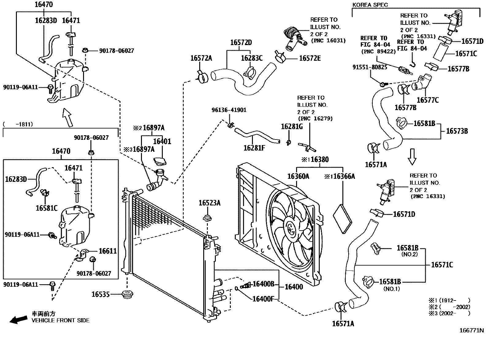 Toyota CAMRY RADIATOR & WATER OUTLET EPC diagram — 166771N