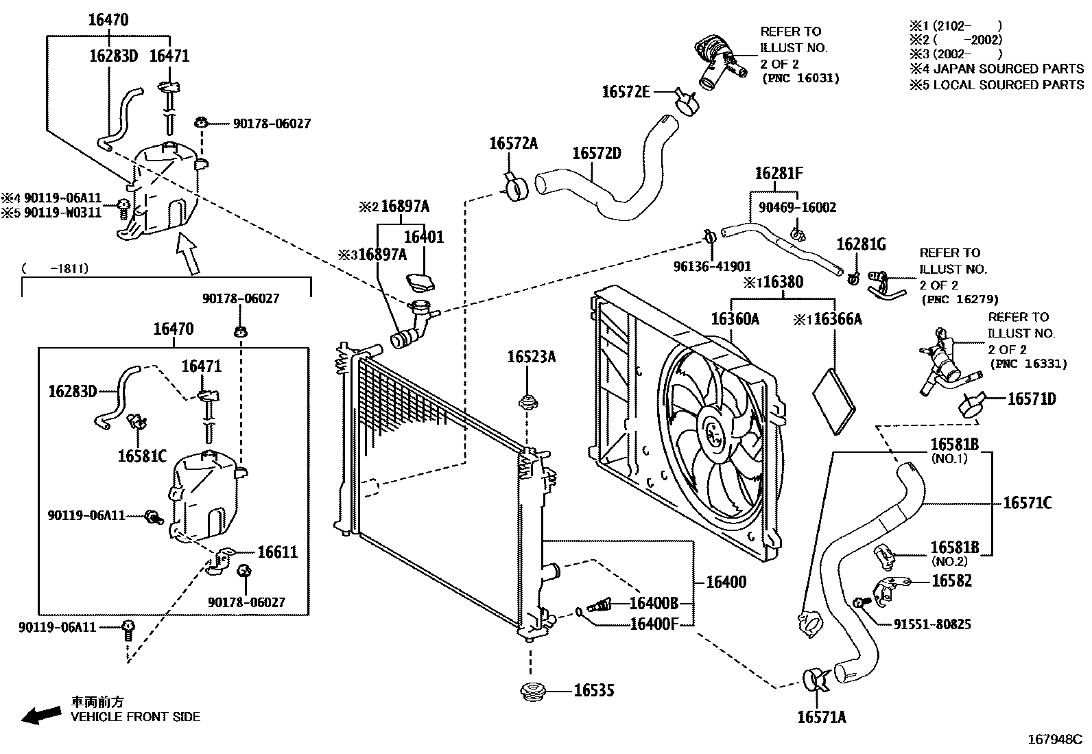 Toyota CAMRY RADIATOR & WATER OUTLET EPC diagram — 167948C