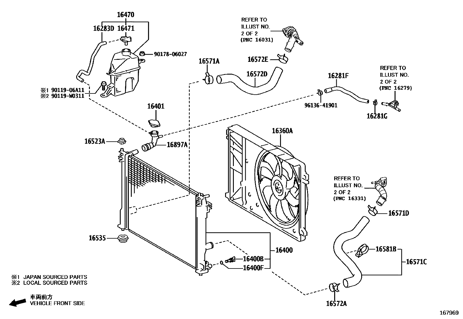 Toyota CAMRY RADIATOR & WATER OUTLET EPC diagram — 167969