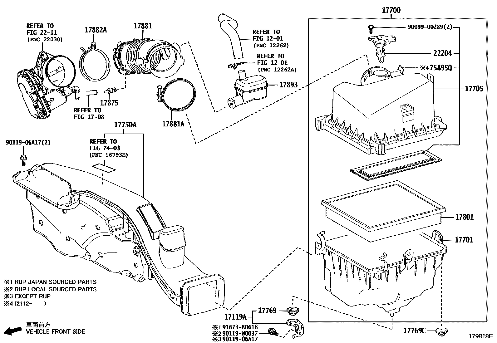 Toyota CAMRY Air Cleaner EPC diagram — 179818E