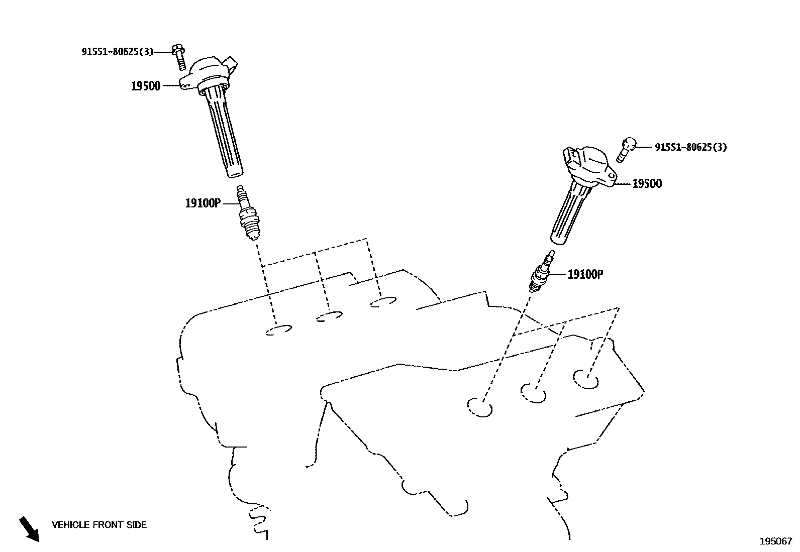 Toyota CAMRY 点火线圈和火花塞 EPC diagram — 195067