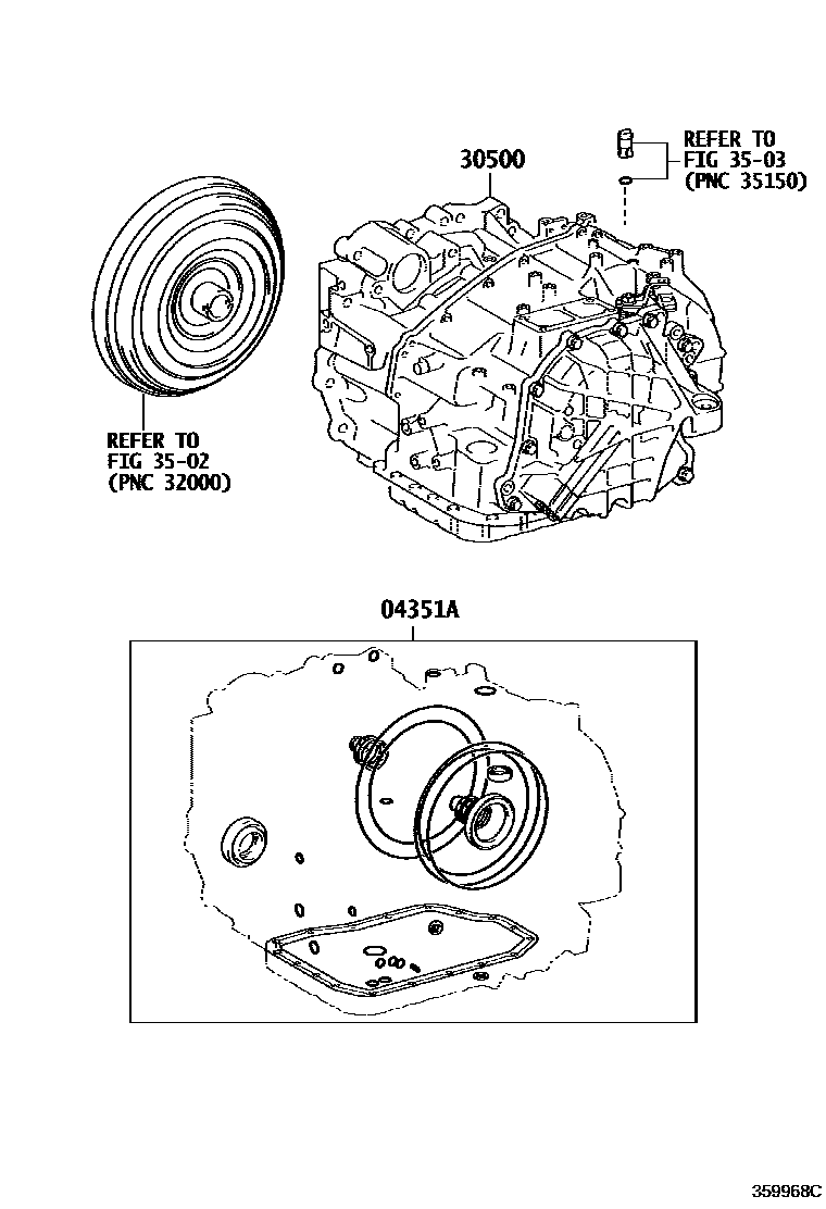 Toyota CAMRY 传动桥或变速器总成和衬垫组件(ATM) EPC diagram — 359968C