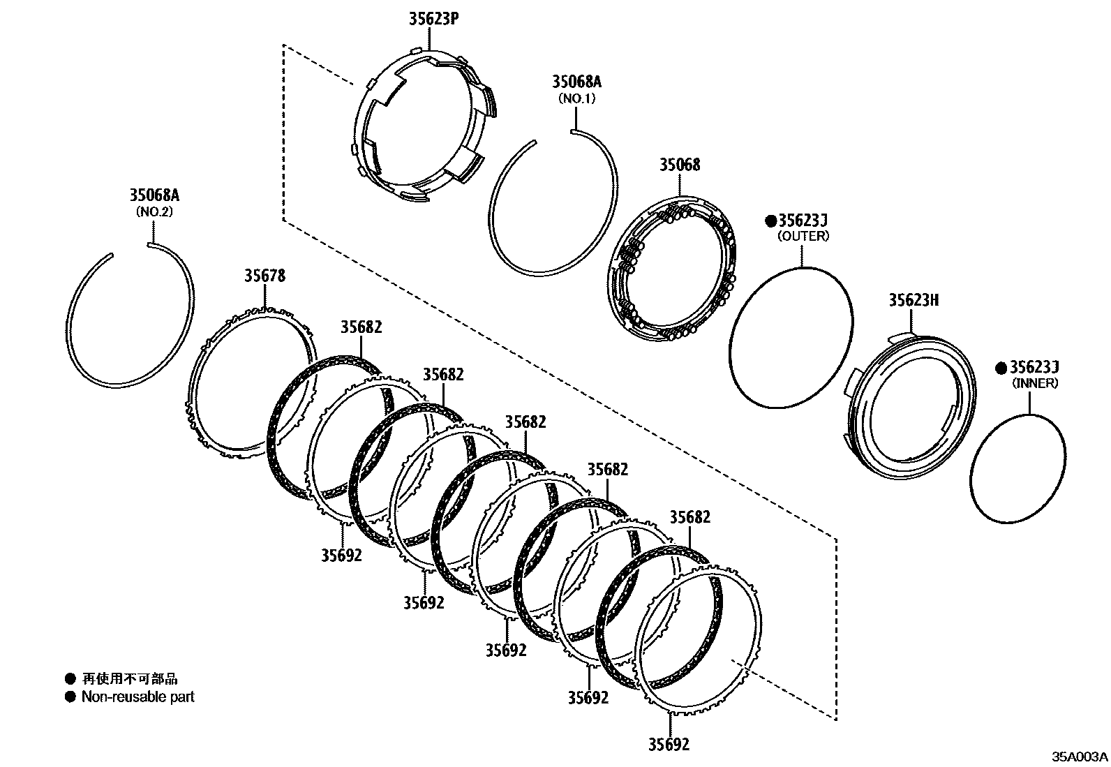 Toyota CAMRY 3号制动器、一档和倒档制动器(ATM) EPC diagram — 35A003A