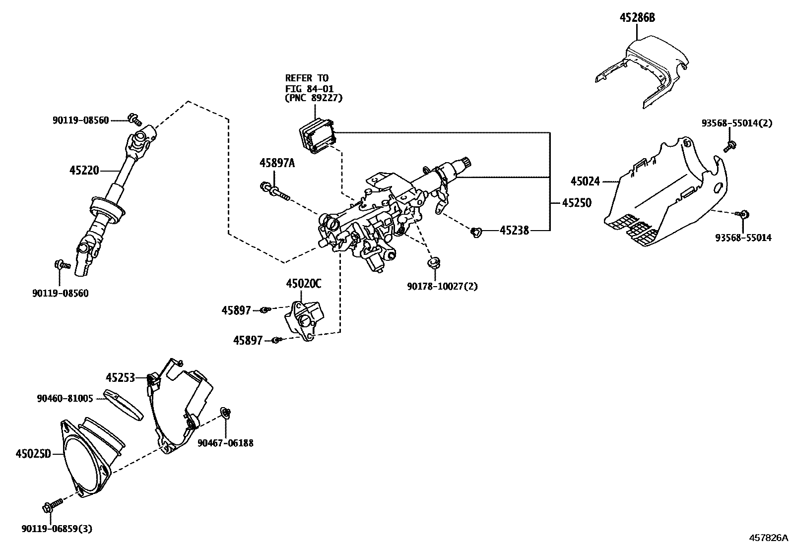 Toyota CAMRY Steering Column & Shaft EPC diagram — 457826A