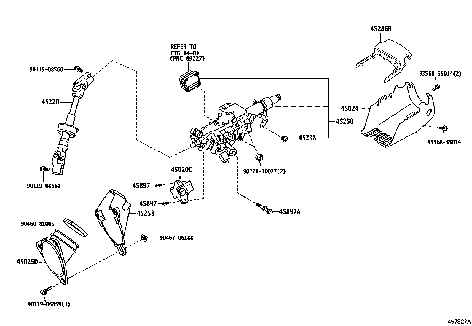 Toyota CAMRY Steering Column & Shaft EPC diagram — 457827A