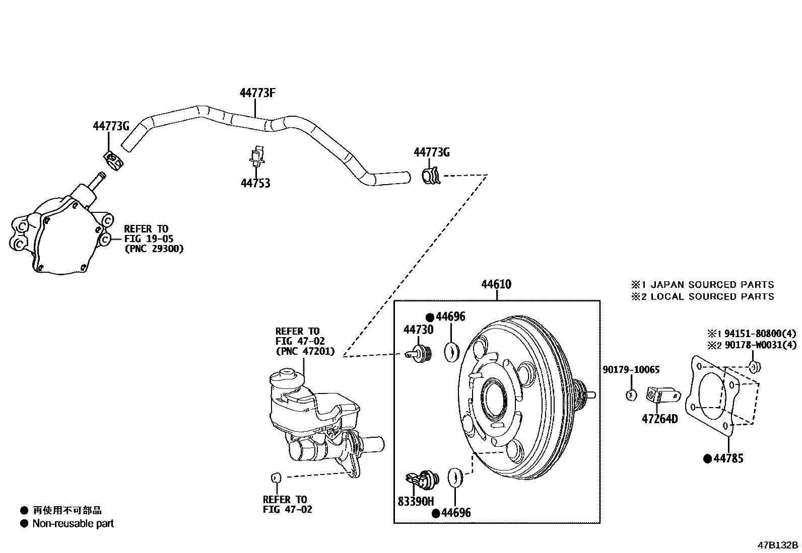 Toyota CAMRY 制动助力器和真空管 EPC diagram — 47B132B