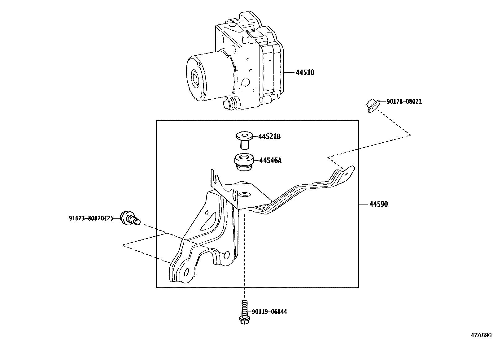 Toyota CAMRY 制动配管和卡箍 EPC diagram — 47A890