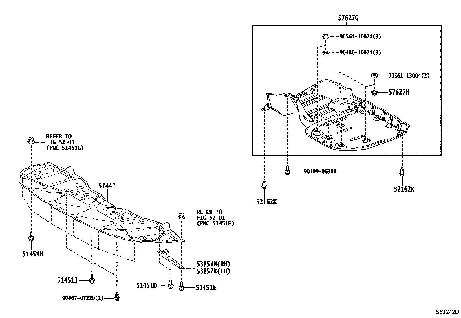 Toyota CAMRY 悬架横梁和发动机底罩 EPC diagram — 513242D