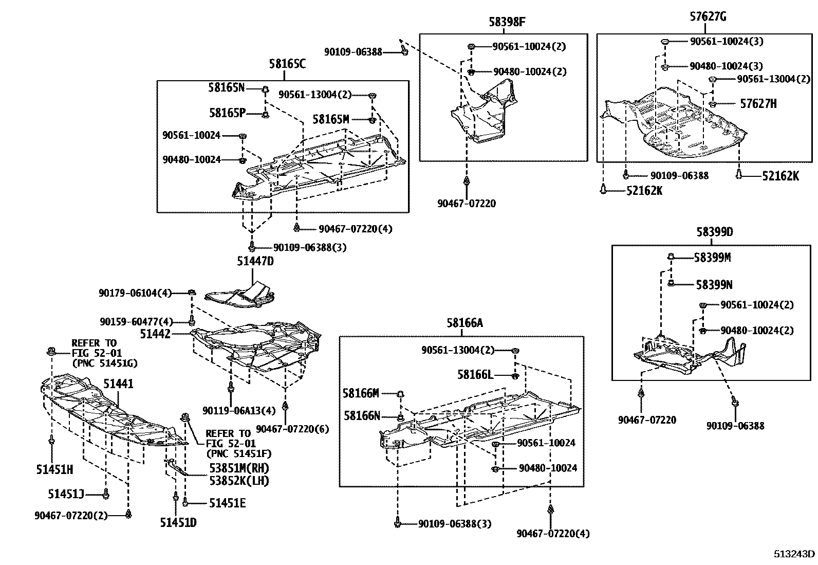 Toyota CAMRY 悬架横梁和发动机底罩 EPC diagram — 513243D