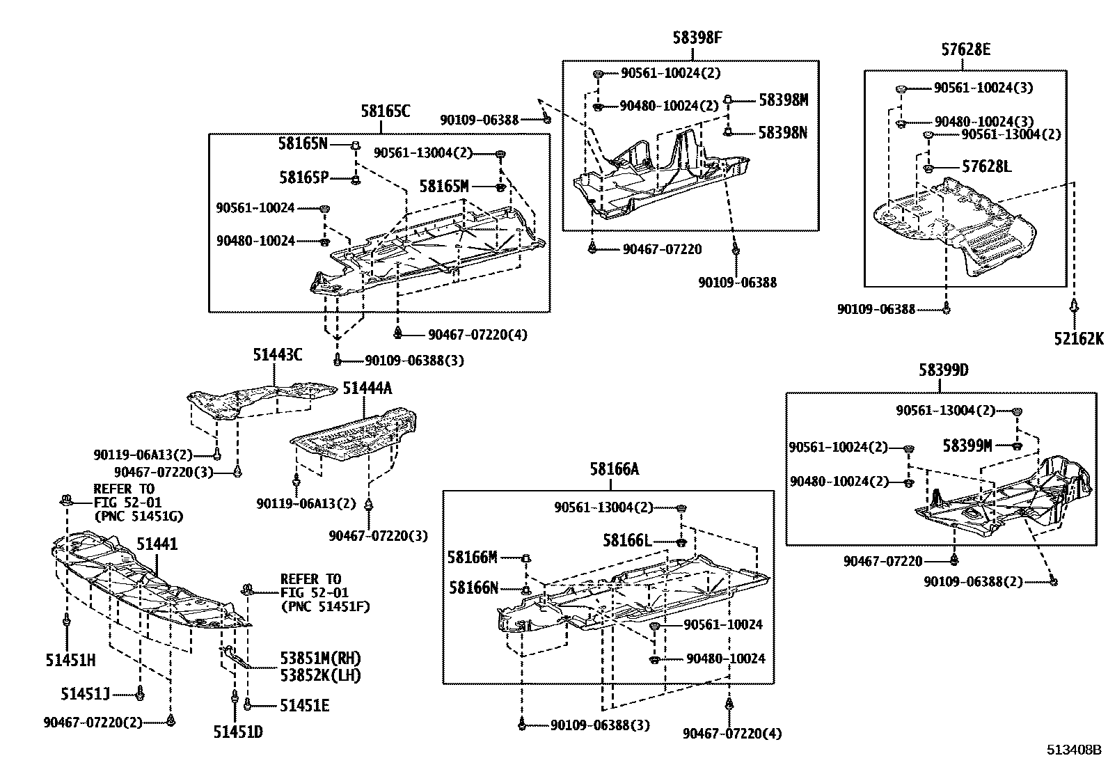 Toyota CAMRY 悬架横梁和发动机底罩 EPC diagram — 513408B